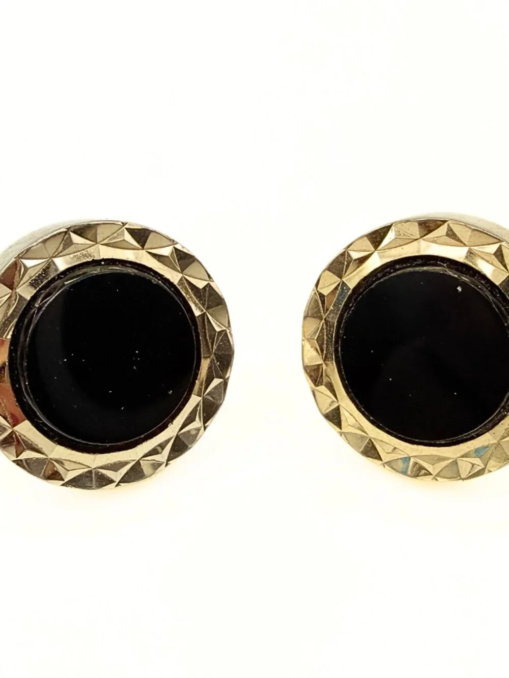 Hickok USA Designer Signed MCM Black Glass Gold Plated Modernist Cufflinks